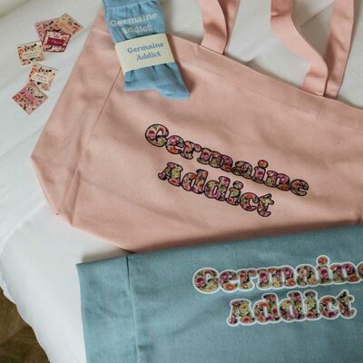 Sac cabas printemps Germaine addict - Bleu ciel marquage fleurie